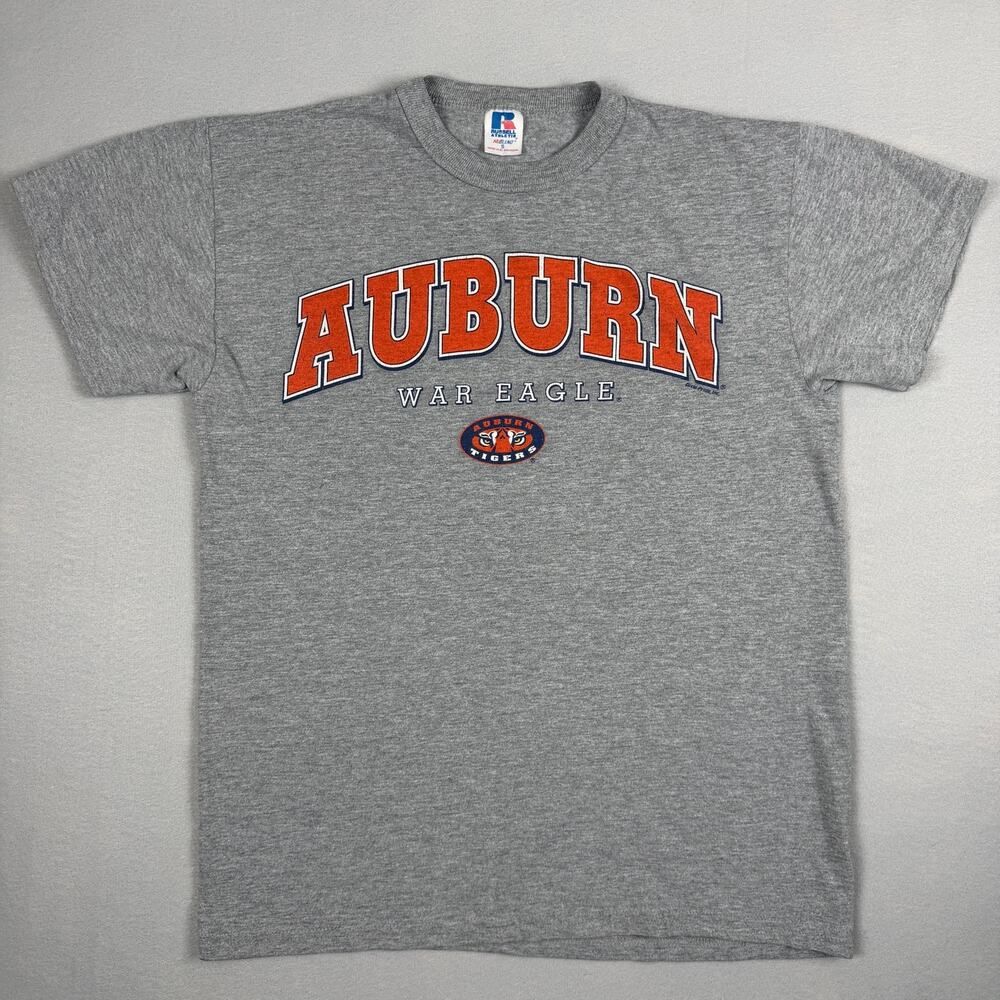 Auburn Tigers War Eagle Russell Athletic Gray T Shirt Small Y2K college gameday